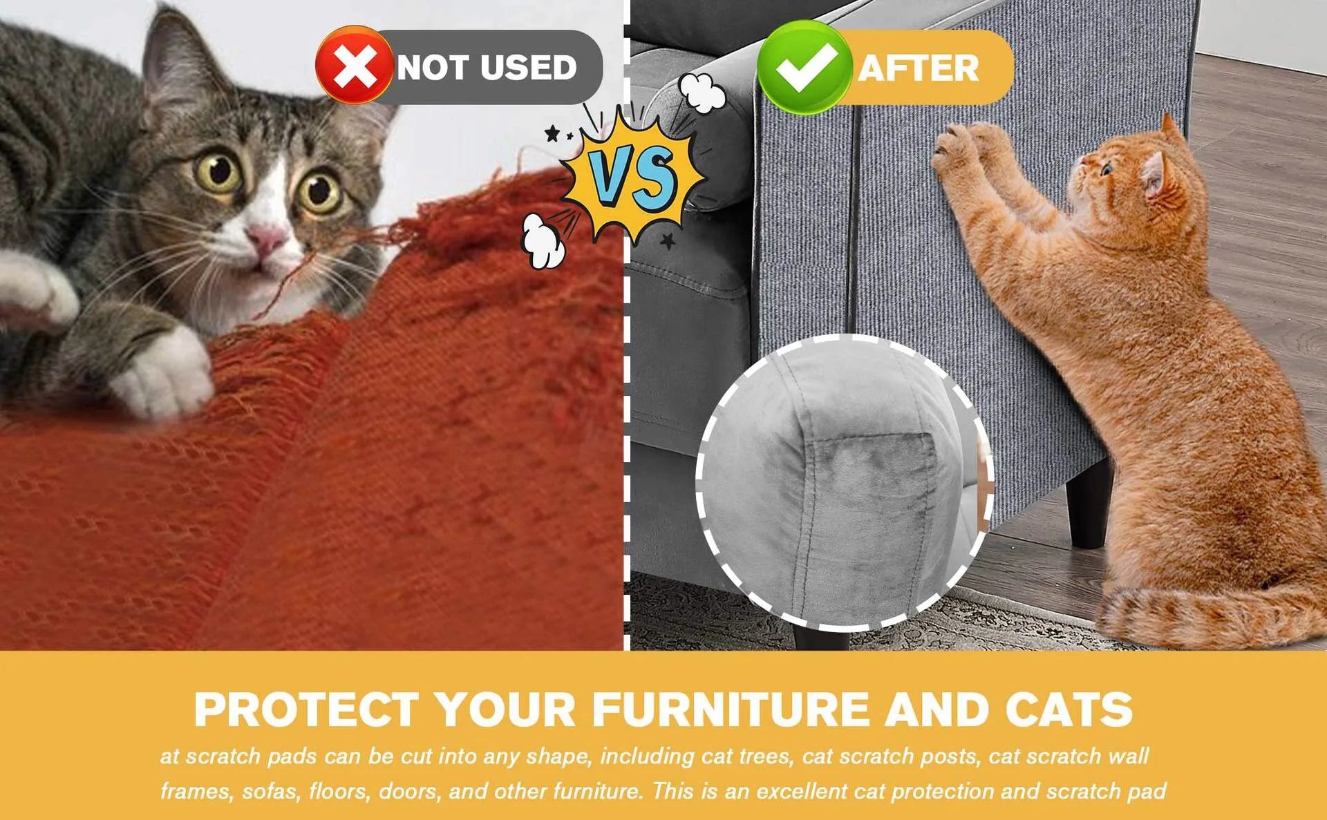 Trimmable Self-Adhesive Cat Scratcher Carpet Pad for Sofas & Walls