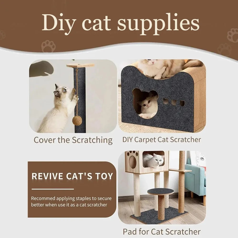Trimmable Self-Adhesive Cat Scratcher Carpet Pad for Sofas & Walls